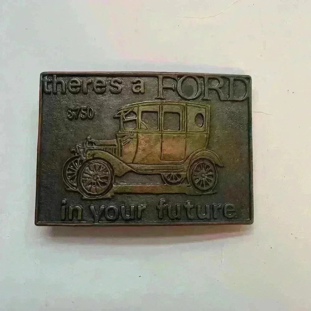 Vintage FORD Model T "There's a Ford in your Future" Solid Brass Belt Buckle